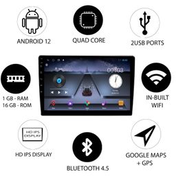 auto snap TINGKAT 9 Inch Full HD 1280 Touch Screen Player Android 12 Double Din IPS Display Stereo with 2GB RAM /16 GB ROM GPS/Wi-Fi/Navigation/Mirror Link Split Screen Dsp Equalizer Compatible with Maruti Suzuki Swift 2012-2017 image 3