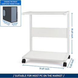 INDIAN DECOR. 45152 Space Saving Racks Multi-Layer fax Racks Computer Tower Stand, PC Stand 2-Tier CPU Stand with Lockable Wheels Under Desk Fits Most PC (White) image 2