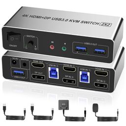 Dual Monitor HDMI Displayport KVM Switch 2 Computers 4K 60Hz, 4 USB 3.0 Ports HDMI Displayport KVM Switcher for 2 PCs Sharing Keyboard, Mouse, Printer, and Scanner, Supports Extended/Copy Mode image 1