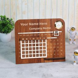 Deskart Personalized Desktop Calendar | Wooden Customized Lifetime Infinity Calendar with Clock and Personal Name Marking | Foldable for Home Decor, Office Desk and Study Table (Minimalist Personalized) image 1
