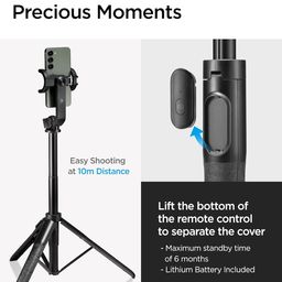 Spigen S560 Selfie Stick Tripod, [64inch(1.6m) Extra Long] [Reinforced Tripod Stand] with Wireless Blutooth Remote, All-in-One Phone Tripod for iPhone, Samsung Android, Camera, GoPro and More - Black image 5