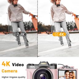 VJIANGER 4K Vlogging Camera for 48MP Digital Youtube Camera for Photography and Video with Flip Screen, Manual Focus, 16X Digital Zoom, 52mm Wide Angle and MacroLens, image 3