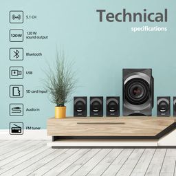 PHILIPS Audio SPA8000B/94 5.1 Channel 120W Multimedia Speaker System with Bluetooth Connectivity, 5X15W Satellite Speakers, USB, LED Display, Robust Design & Matte Finish (Black) image 2