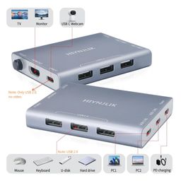 hiynjlik USB C KVM Switch for 2 Computers, 1 Monitor, 4 USB Ports and 1 PD Adapter, USB Switch for PC, Laptop, Keyboard, Suppprt 60W PD Fast Charge image 2