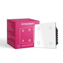 HomeMate Wi-Fi Smart 4 Gang Touch Switch (White, Pack of 1) | No Hub Required | Works with Amazon Alexa, Google Assistant & Siri image 1