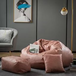 KAM'S LIEU Soft Suede Leather Bean Bag with Rectangular Extra Comfortable Footrest & Comfy Cushion with Beans Filled I Bean Bag Chair (Ready to Use) Color & Size- (Rose Gold, XXXXXL) image 1