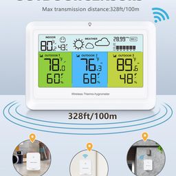 PENTASPI Weather Station, Wireless Indoor Outdoor Thermometer with 3 Sensors, Digital Thermometer Humidity with Color Display, Alert, Barometer Pressure, Backlight, Forecast Station image 4