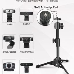 Mictop Desktop Webcam Tripod Stand, Extendable Webcam Camera Stand Mount with Rotation Platform for Logitech Stream Webcam C925e C922x C922 C930e C930 C920 C615 and Other Devices with 1/4" Thread image 2