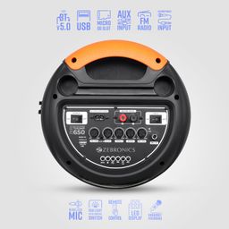 ZEBRONICS Thump 650 Trolley Party Speaker with 40W Output, Bluetooth 5.0, USB, mSD, AUX, FM, TWS, Wireless MIC, Full Panel Light Effect, LED Display, Up to 15h* Backup image 4