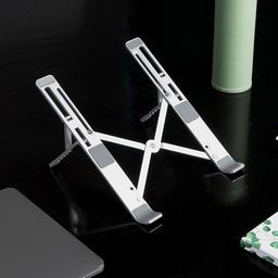 amazon basics Laptop Stand, Height-Adjustable, Foldable, Portable, Ventilated, Fits Up to 15.6-Inch Laptops (Aluminium Alloy, Silver) image 4