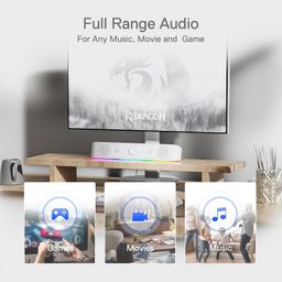 Redragon GS560 RGB Desktop Soundbar, 2.0 Channel Computer Speaker with Dynamic Lighting Bar Audio-Light Sync/Display, Touch-Control Backlit with Volume Knob, USB Powered w/ 3.5mm Cable, White image 5