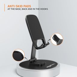 amazon basics Rotatable and Foldable Tabletop Mobile Stand with Stable Metalic Round Base, Multiple adjustments of Height and Angle Phone Stand, for Smartphones, Tablets, Kindles and for iPad image 3