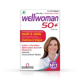 Wellwoman 50+ multivitamins for women over age 50 years with Vitamins,Iron,calcium,amino acids to support menopausal symptoms,maintain energy,Vision & Heart health| Vegetarian 30 Tablets, 20 grams image 1