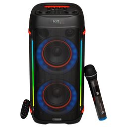 Portronics Iron Beats IV 250W Party Speaker with Dual 6" Subwoofer, Upto 4 Hours Playtime, RGB LED Lights, Wireless Karaoke Mic, Treble/Bass Adjustment, Echo Control, Remote Control(Black) image 1