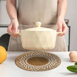 Artistic Den Cotton Table Placemat, Round Shape, Size - 15", Best for Side Table, Center Table, Dinning Table Shelves, Washable Placemat Pack of 1, Mandala Pattern image 4