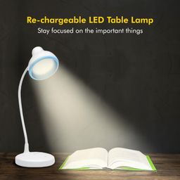 wipro Re-Chargeable LED Table Lamp, Round and Flexible Design with 3 Grade Dimming, 6W Desk Lamp for Study with Adjustable Neck, White, ABS, Pack of 1 image 2