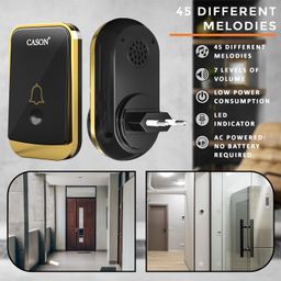 CASON - Wireless Door Bell for Home Long Range/Door Bell wireless For Home/Wireless Calling Bell,Remote Bell With Socket Plug In type, up to 1000ft Range with 45 Chimes (1 Remote 1 Receiver, Black) image 4
