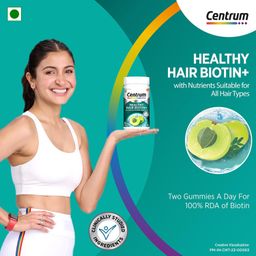 Centrum Healthy Hair Biotin+ | 30 Gummies for Men & Women | 100% RDA of Biotin, Amla, Vitamins & Minerals | World's #1 Multivitamin Brand | 100% Veg image 4