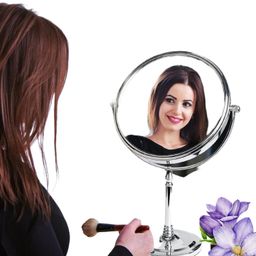 generic Double-Sided Vanity Mirror, Chrome-Plated Stand, Round Tabletop Cosmeti cmagnifying Adjustable Beauty Dressing Table Mirror with Stand image 2