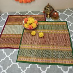 KalaTree Handmade River Grass Natural Thread Yoga Exercise Fitness Mats | Multicolour Chatai mat for Pooja Prayer Sitting Meditation Picnic| Set of 2 - Vibrant image 2