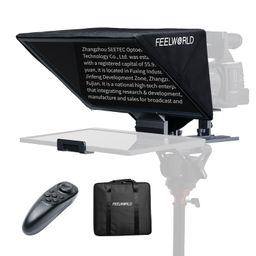 Feelworld TP16 16 Inch Folding Teleprompter for Up to 16" Tablet Horizontal Vertical Prompt for Live Streaming Interview Speech Online Teaching Vlogger with APP Remote Control Carry Case, Black image 1