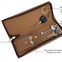 chestkraft PU Leather Long Key Case Pouch Wallet Keychain Key Holder with 6 Hooks Zipper Closure (Tan-25.5 x 8.5 cm) image 4