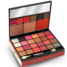 HUDA GIRL All-in-One Makeup Kit with Mirror - Includes 24 Eyeshadow Palette with Brush, 3 Eyebrow Powder, 3 Lip Gloss, 2 Applicator, Blush Contour and Highlighter Palette for Girl & Womens image 1