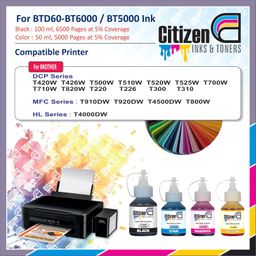 citizen inks & toners BT6000 / BT5000 Refill Ink Bottle | Compatible with Brother Printers - DCP-T220, DCP-T226, DCP-T420W, DCP-T426W, DCP-T520W, DCP-T525W | High Print Quality | Leak-Proof (5 Color Set : 2B/C/Y/M) image 3