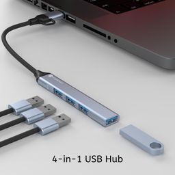 Portronics Mport 31 Pro USB 3.0 Hub (4-in-1) with Type-C & USB Dual Plugs, USB 3.0 SuperSpeed, 3-Port USB 2.0 High-Speed, Up to 5 Gbps Speed, Aluminium Alloy Metal Body, for Laptop, PC, Mac (Grey) image 3