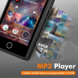 woolynew 80GB MP3 Music Player with Bluetooth, 3-inch Portable MP4 Player Support All Formats Video with Built-in Speaker, FM Radio, Video, E-Book, Recording. Expandable up to 256GB, Black image 3