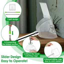Saillong 1 Pack Large Spider Catcher with 31'' Long Handle, Contactless Spider Grabber Removes Release Spiders and Flies for Indoor Use, Bug Container for Safely Capturing Spiders image 4