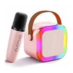WISHKEY Mini Bluetooth Speaker with Wireless Karaoke Mic, in-Built USB Rechargeable Battery with Music and Light Effects, Portable Bluetooth Connectivity Speaker, (Pink, Pack of 1) image 1
