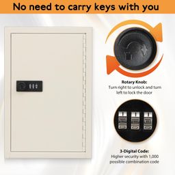 KYODOLED Key Cabinet, Locking Key Storage Box with Code, Wall Mount Combination Lock, 40 Key Hooks & Tags, White, 12.1" x 8.1" x 2.5" image 4