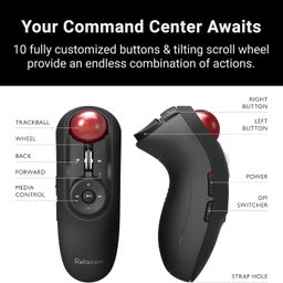ELECOM Relacon Handheld Trackball Mouse, Thumb Control, 2.4GHz Wireless, Ergonomic Design, 10-Button Function with Smooth Tracking, Windows11, MacOS (M-RT1DRBK) image 4