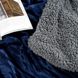 CHANDRAVATI Premium Polyester Micromink Summer Ac/Mild Winter/Heavy Winter Sherpa Blanket Super Soft Flannel Solid/Plain || 200 TC || (Blue, Double) image 5