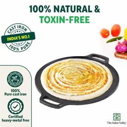 The Indus Valley Pre-Seasoned Cast Iron Cookware Set+ Free Tadka Pan|Tawa (30.5 Cm)+ Kadai (25.4 Cm/2.3L)+ Fry Pan (23 Cm/1.4L)|Kitchen Cooking Combo Pots & Pans Set Of 4Pcs|Naturally Nonstick - Black image 4