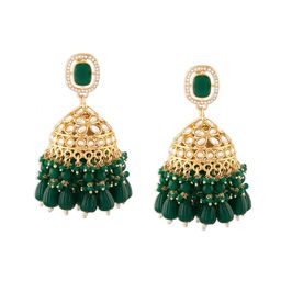 zaveri pearls Green Cluster Beads Stone Dazzling Austrian Diamonds Statement Jhumka Earring For Women-ZPFK18094 image 1