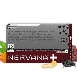 Nervana +Plus Nerve Pain Relief Nerve damage, Nerve weakness, Nerve Blocks, Combats Sciatica Pain, Tingling Sensation, ALA Alpha Lipoic Acid, Palmitoylethanolamide, Benfotiamine, Curcumin, Bioperine, Commiphora Myrrha, Magnesium glycinate, Vitamins B12, B6, B9 & B1 - 30 chewable sugar free tablets (15 days use) image 1