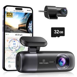 REDTIGER F9 Dash Cam 4K Front and Rear 1080P, Built-in WiFi GPS, Dual Dash Camera for Cars with 32GB Card, Loop Recording, Parking Mode, Smart App Control image 1