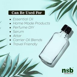 nsb herbals 50 ML Clear/Transparent Round Empty Glass Bottle + Euro Dropper + Black Cap, Refillable, Leak Proof For Essential Oils, DIY Perfumes (Pack of 6) image 5