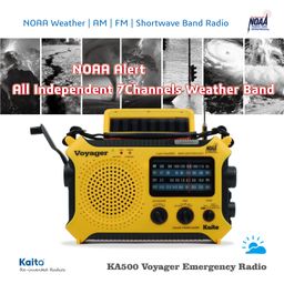 Kaito KA500 5-way Powered Solar Power,Dynamo Crank, Wind Up Emergency AM/FM/SW/NOAA Weather Alert Radio with Flashlight,Reading Lamp and Cellphone Charger, Yellow image 4