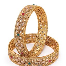 sukkhi Traditional Gold Plated Red And Green Kada Bracelet Bangle Jewellery Set for Women & Girls image 1