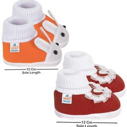 neska moda Unisex-Baby Set Of 2 Pair Baby Booties For 6 To 12 Months (Maroon,Orange), 6-12 Months image 2