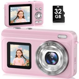 jexylon Digital Camera, 2.7K Real Dual Screen Digital Camera for Autofocus Photography, Vlogging Camera for YouTube Video 16x Zoom 32GB, Anti-Shake SD Card image 1
