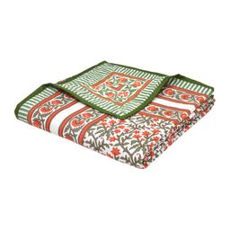 BLOCKS OF INDIA Hand Block Printed Cotton Single Size Reversible Malma Dohar For Summer (Red Green Jaal, 200 Tc) image 1