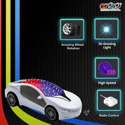 Gooyo 6399CH 3D Lights 4 Functions Rechargeable Remote Control Racing Car Toy for Kids | White Color, Power Source: Lithium Battery for Car (Included) & 2xAA Battery for Remote (Not Included) image 5