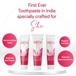 Dente91 SHE Toothpaste Specially Crafted for Women, Remove Plaque Contains Folic Acid & Vitamins (B6, E, D3), Cinnamon & Ginger Flavour, Free from SLS, Fluoride & Paraben 100g (Pack of 1) image 3