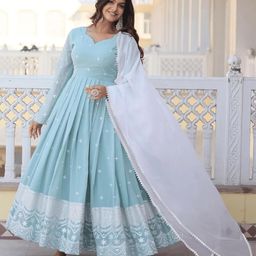 kedarfab Women's Georgette Sequence Embroidered Anarkali Gown Set with Dupatta | Kurta Set for Women image 2