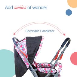 LuvLap Starshine Baby Stroller / Pram for 0 to 3 Years, New Born / Toddler / Kid, Lightweight, Adjustable backrest, 360° Swivel Wheel, Large storage basket, Reversible Handlebar (Light Red) image 3