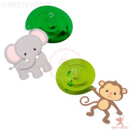party propz safari animal jungle ceiling hanging swirl decorations boy and girl baby shower cutout festive party supplies decorations event party (12 pcs)- Multi color image 4
